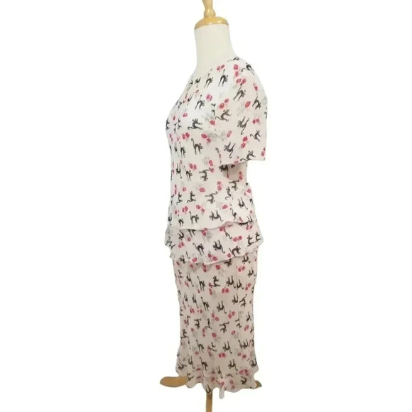 {Chelsea & Violet} 100% Silk Red Roses With Black Cats Print Top and Skirt - Picture 6 of 15